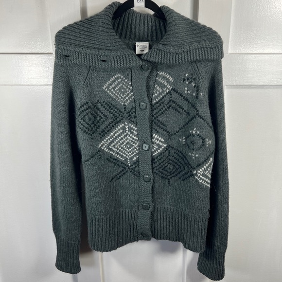Columbia Sweaters - Columbia‎ Womens XL Gray Wool Alpaca Blend Diamond Knit Button Cardigan AL2008